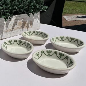 set of 4 small oval dishes St. Elmo pattern O.P. Co. Syracuse China Co. Vintage